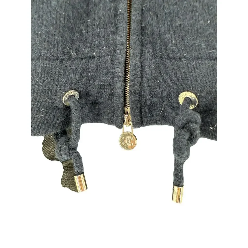 Chanel Navy Blue Cashmere Hoodie with Silver Hardware – Size 36